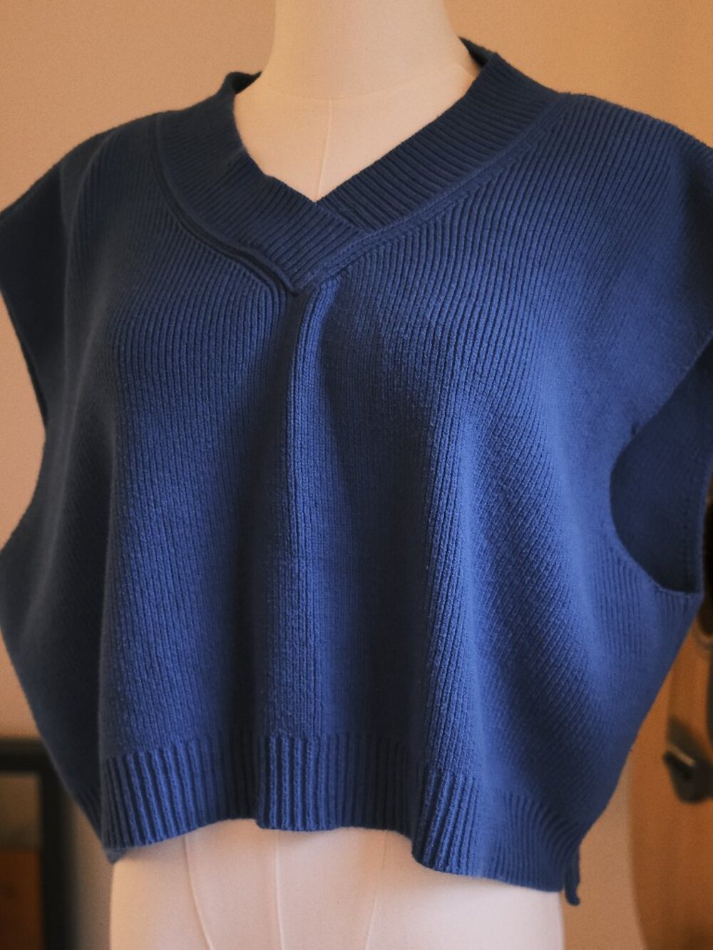 Free People Oversized Cropped Sweater Vest Blue Knit Boho Size XL